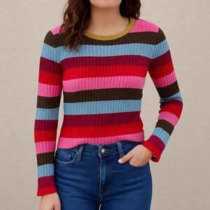BLANKNYC Multi-Stripe Metallic Ribbed Sweater M
